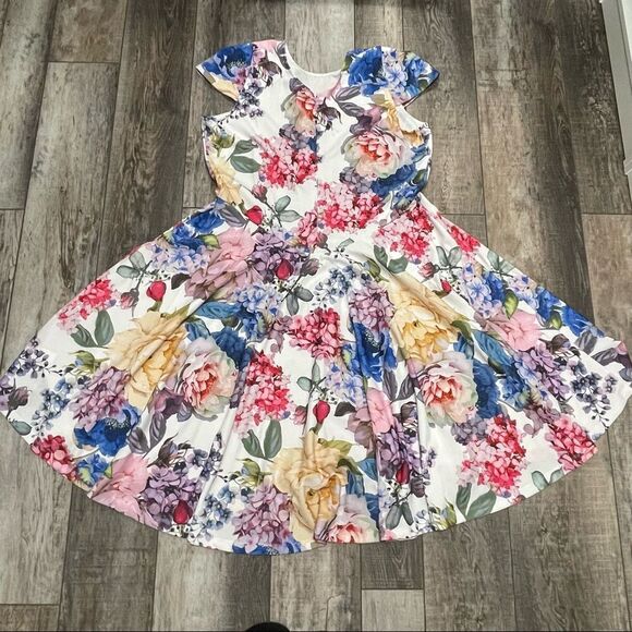 Marc Bouwer Unlimited Spring Floral Dress Cap Sleeve Colorful Size 2X - Picture 6 of 9